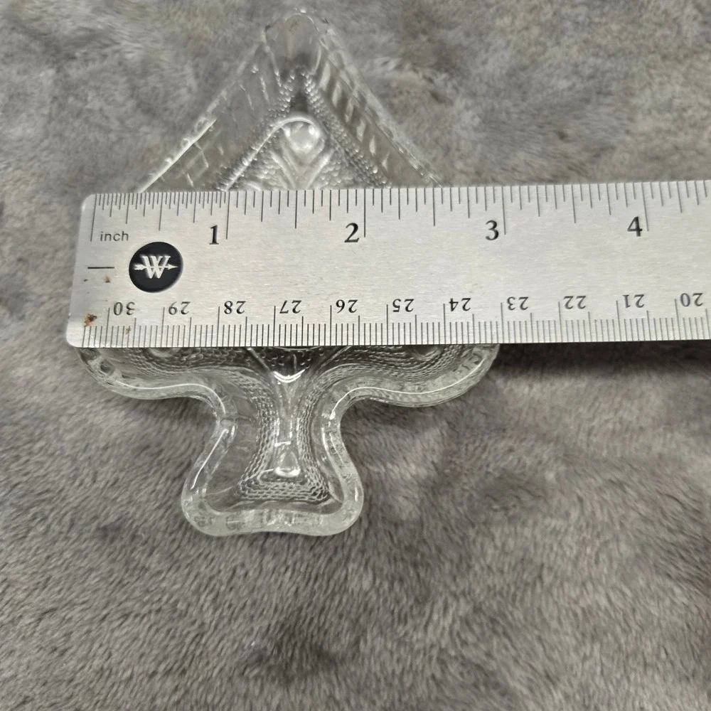 Vintage Clear Pressed Glass Ace of Spades Trinket Dish Floral Pattern Card Suit